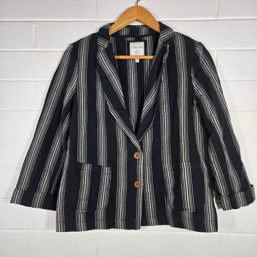 I Love H81 Heritage Linen Blend Striped Blazer Jacket‎ Large Beachy Minimalist